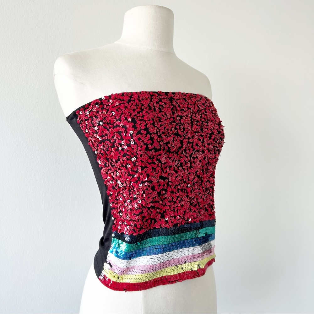 Kosiuko Sequin Red Black Colorful Tube Top Party Top Size 40 (XS-S)